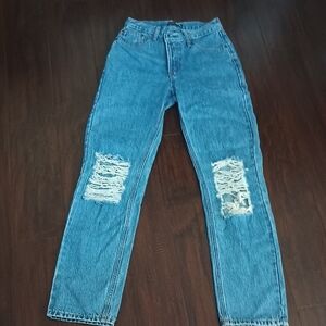 Fashion Nova Blue Straight-Leg Distressed Jeans